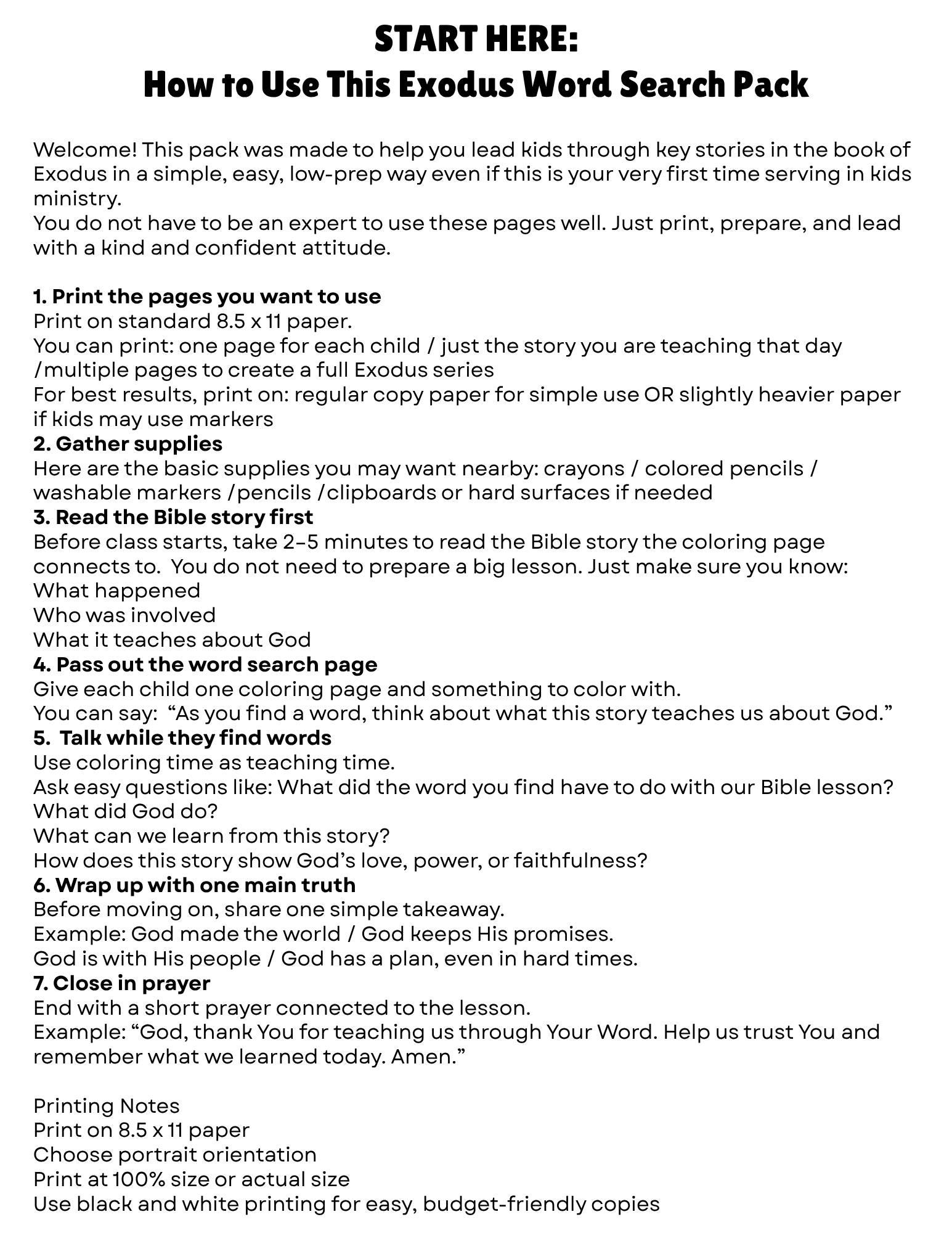 Exodus Bible Word Search Pack for Kids | Sunday School Activity ...