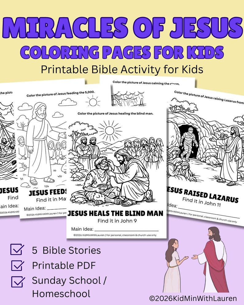 Miracles of Jesus Coloring Pages | Printable Bible Activity Pack (PDF ...