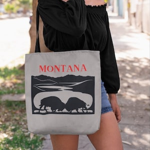 Montana Tote Bag, Tote Bags, Bison Tote Bag, Montana Shopping Bag, Buffalo Book Bag, Buffalo, Bison, Nature Lovers Gift, Gift For Her