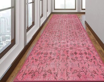 Oushak Pink Runner Rug, Bedroom Aesthetic Runner Rug, Perfect for Hallways and Entryways, Non Slip Machine Washable, Excellent Carpet