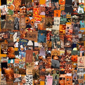 155PCS Halloween Collage Kit, Vintage Halloween Posters, Halloween Photo Collage, Halloween Pictures Room Decor, Orange and Brown Collage