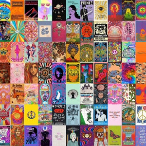 375 PCS Hippie Wall Collage Kit Hippie Indie Decor Digital Download Indie Room Decor Vintage Hippie Posters Retro Hippie Aesthetic Collage