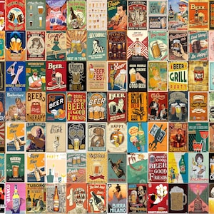 Retro Bier Poster Vintage Getränk Collage Kit Digitaler Download Vintage Bar Room Design Retro Alkohole Ästhetische Bilder Wandkunst 84 Stück