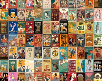 Retro Beer Poster Vintage Drink Collage Kit Digital Download Vintage Bar Room Design Retro Alcohols Aesthetic Pictures Wall Art 84 PCS