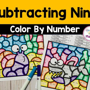 Subtracting Nine Color By Number Worksheets | Math Coloring Pages