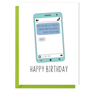 Carte d'anniversaire amusante – Seules les mères d'adolescents comprennent comment les animaux peuvent vous manger – Carte amusante pour adolescent, carte effrontée pour adolescent