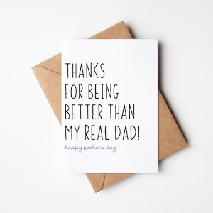 Carte de fête des pères drôle pour beau-père, carte de fête des pères, carte de famille recomposée, carte drôle pour beau-père - Merci d'être meilleur que mon vrai père