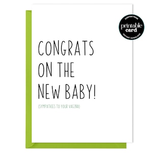 Tarjeta imprimible para bebé recién nacido, tarjeta de felicitaciones, divertida tarjeta para baby shower, tarjeta para nuevos padres, divertida tarjeta de parto