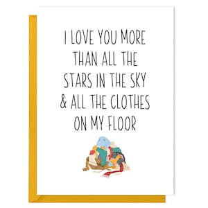 Carte amusante pour les parents - Je t'aime plus que toutes les étoiles dans le ciel et tous les vêtements sur mon sol - Carte drôle de papa, carte d'adolescent