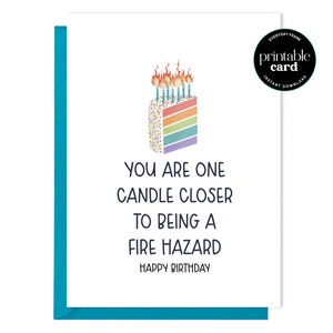 Carte d'anniversaire drôle à imprimer pour un ami - Vous êtes un peu plus près du danger d'incendie - Carte d'anniversaire pour soeur, carte d'anniversaire impertinente