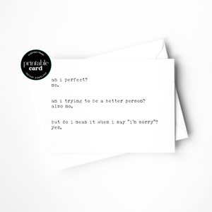Tarjeta de disculpa divertida IMPRIMIBLE - Traiga una sonrisa con este saludo peculiar y humorístico para decir lo siento