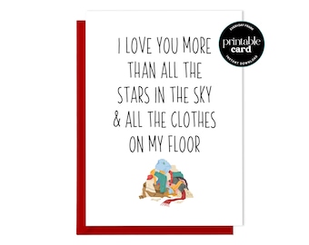 PRINTABLE Funny Card Parents - I Love You More Than All The Stars In The Sky & All The Clothes On My Floor - Funny Dad Card, from Teenager