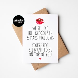 Nous sommes comme une carte d'anniversaire drôle de chocolat chaud et de guimauves à imprimer pour son mari - carte d'anniversaire, carte d'anniversaire, carte de Saint Valentin