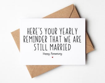 Funny Anniversary Card - Here's Your Yearly Reminder That We Are Still Married - Wedding Anniversary Card For Husband, Funny Love Card Wife