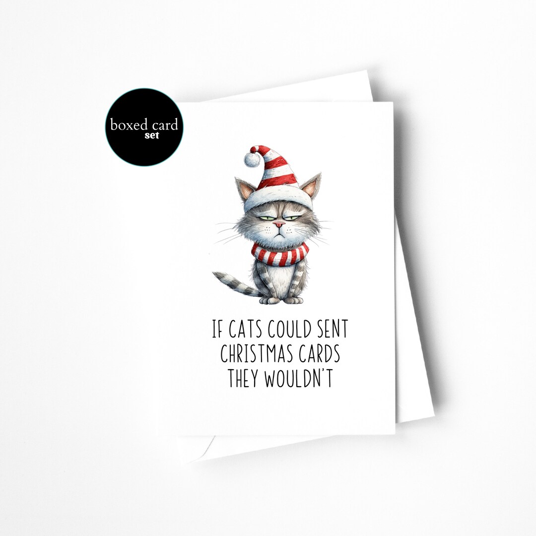 14-Pack Cat Christmas Cards With Non-Flake Glitter - Santa Hat Beach Theme Holiday Greeting Cards