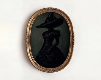 Gothic Witch Portrait Wall Art Print, Dark Victorian Halloween Printable Decor, Moody Witchy Gallery Wall Art