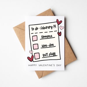 Carte de Saint-Valentin amusante - Ce que j'aime et liste de choses à faire amusante pour la Saint-Valentin - Accessoires de fesses inclus