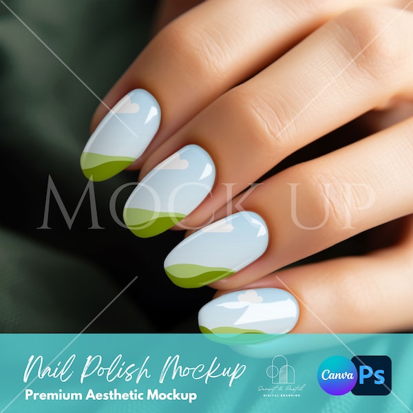 Nail Polish Mockup, Gel Nail Polish, Finger Nail Art Strip Mockup, Simple Mockup, Boho inspired mockup, Canva Frame, Instant Download