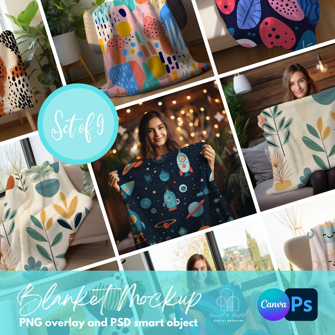 Set of 9 White Velvet Blanket Mockup, Minky Fleece Blanket Mockup, Boho Inspired Polyester