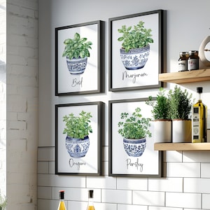 水彩ハーブプリント、シノワズリ花瓶キッチンアート（12個セット）（デジタルダウンロード）