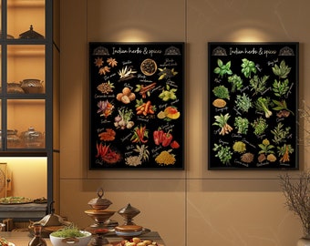 Watercolor Indian Food Print Set of 2 Kitchen Herbs and Spices Poster Asian Culinary Decor Desi Food Wall Art Printable Herbs and Spices Art