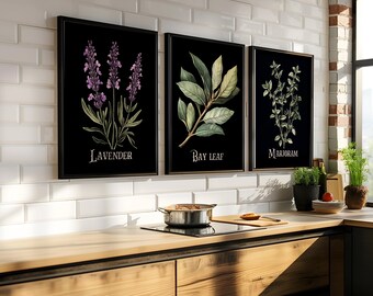 Vintage Black Herbs Print Set, Cottagecore Farmhouse Decor (PRINTABLE)