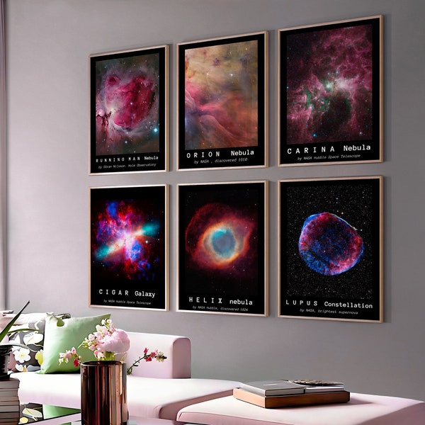 Carina Orion Helix Nebula Cigar Galaxy NASA Photo Print Set of 6 - Outer Space Gallery Wall - Hubble Telescope Photo Space Posters 18x24