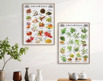 Watercolor Indian Food Print Set of 2 Kitchen Herbs and Spices Poster Asian Culinary Decor Desi Food Wall Art Printable Herbs and Spices Art
