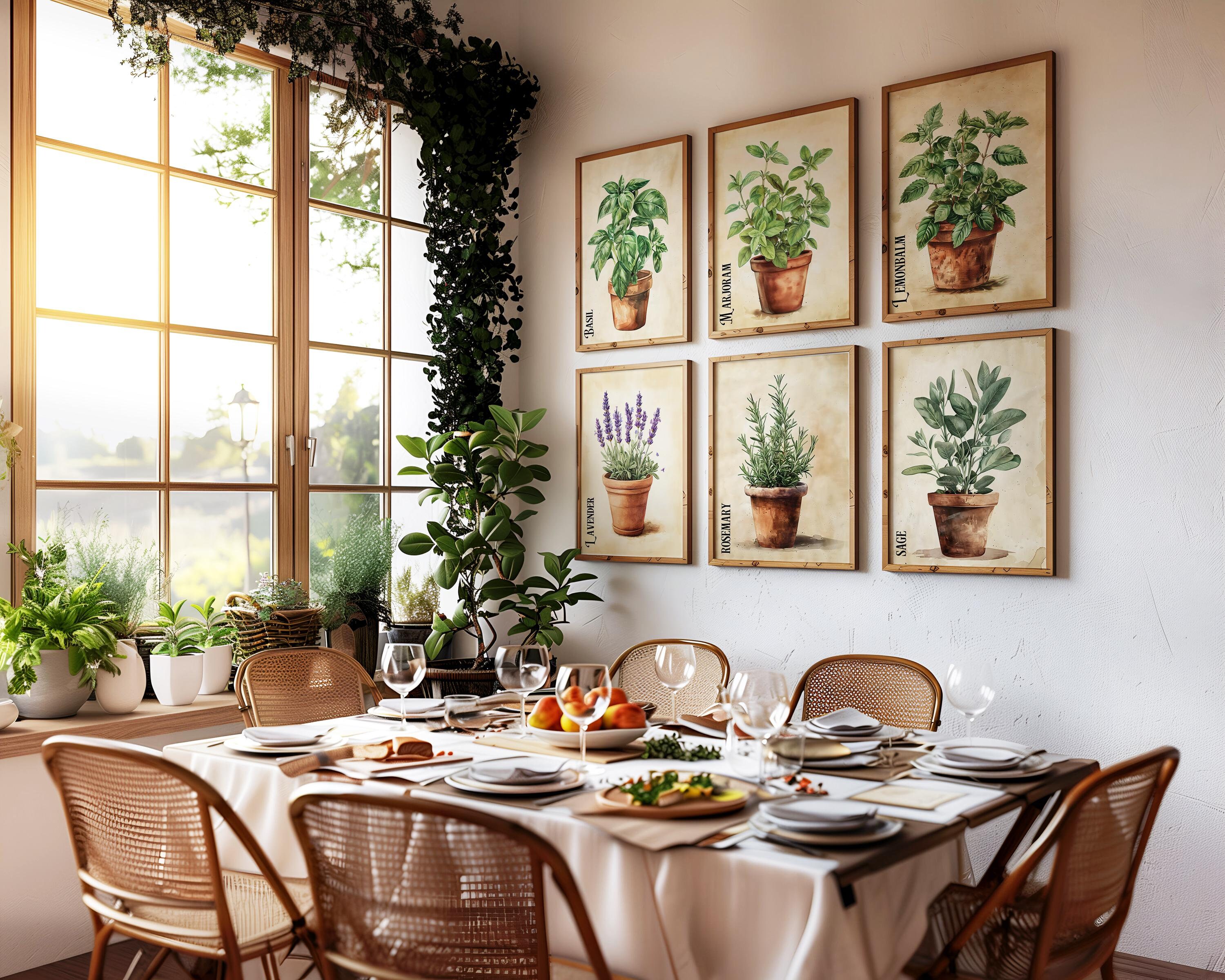 Vintage Clay Potted Herbs Wall Art of 3 6 12, Kitchen Culinary ...