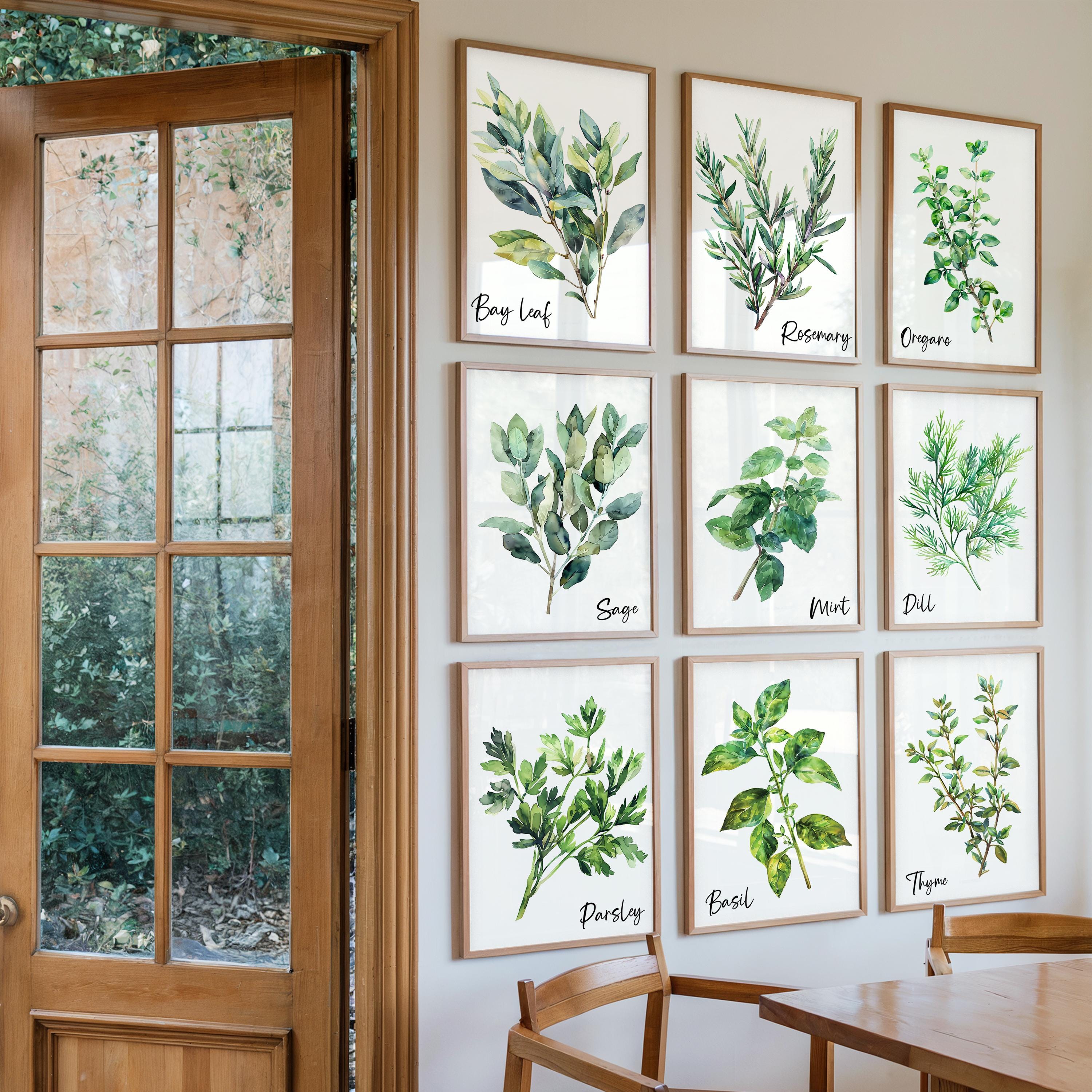 Watercolor Herb Gallery Wall Art Sign Set of 2 3 4 6, Modern Kitchen ...
