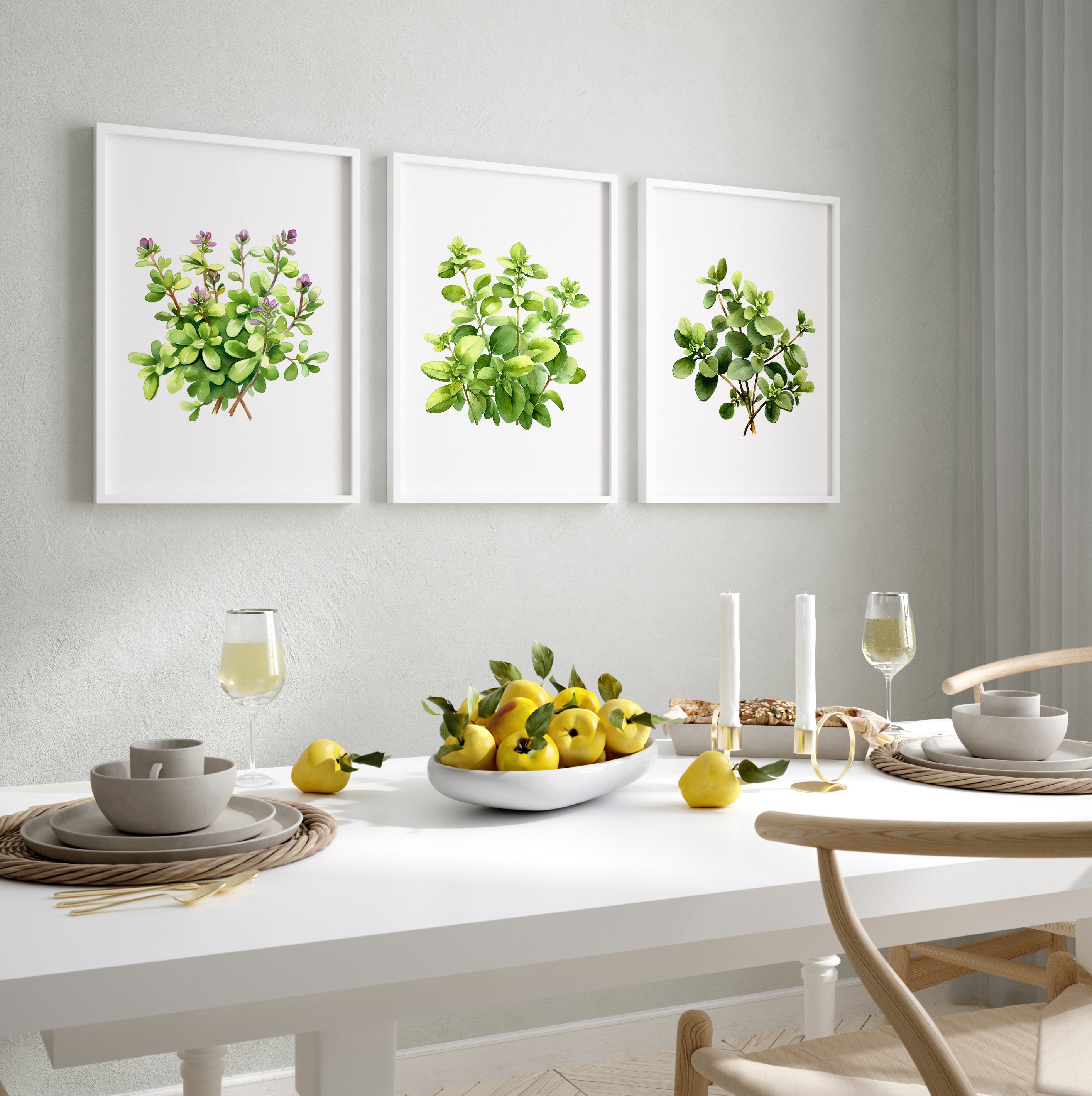 Watercolor Herbs Print Set of 3 or 6 or 12 Kitchen Herbs Gallery Wall ...