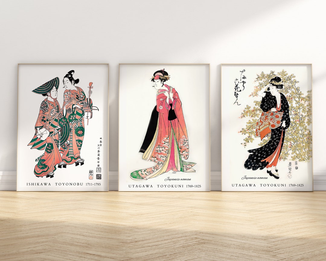 Buy Geisha Japanese Woman Print Set of 3 by Utagawa Toyokuni Vintage ...