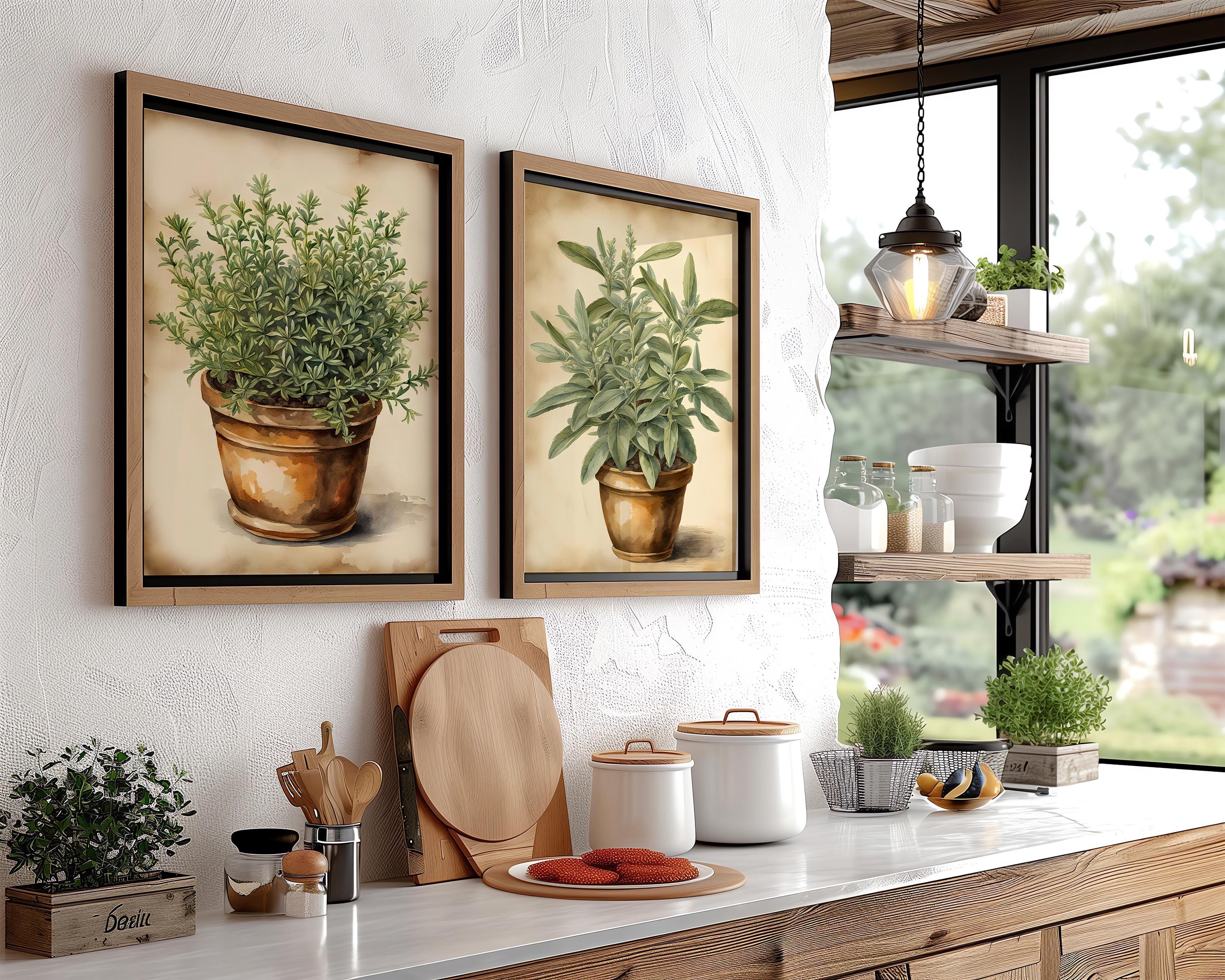 Vintage Watercolor Herb Prints – Rustic Kitchen Wall Art Set of 3, 6 or ...