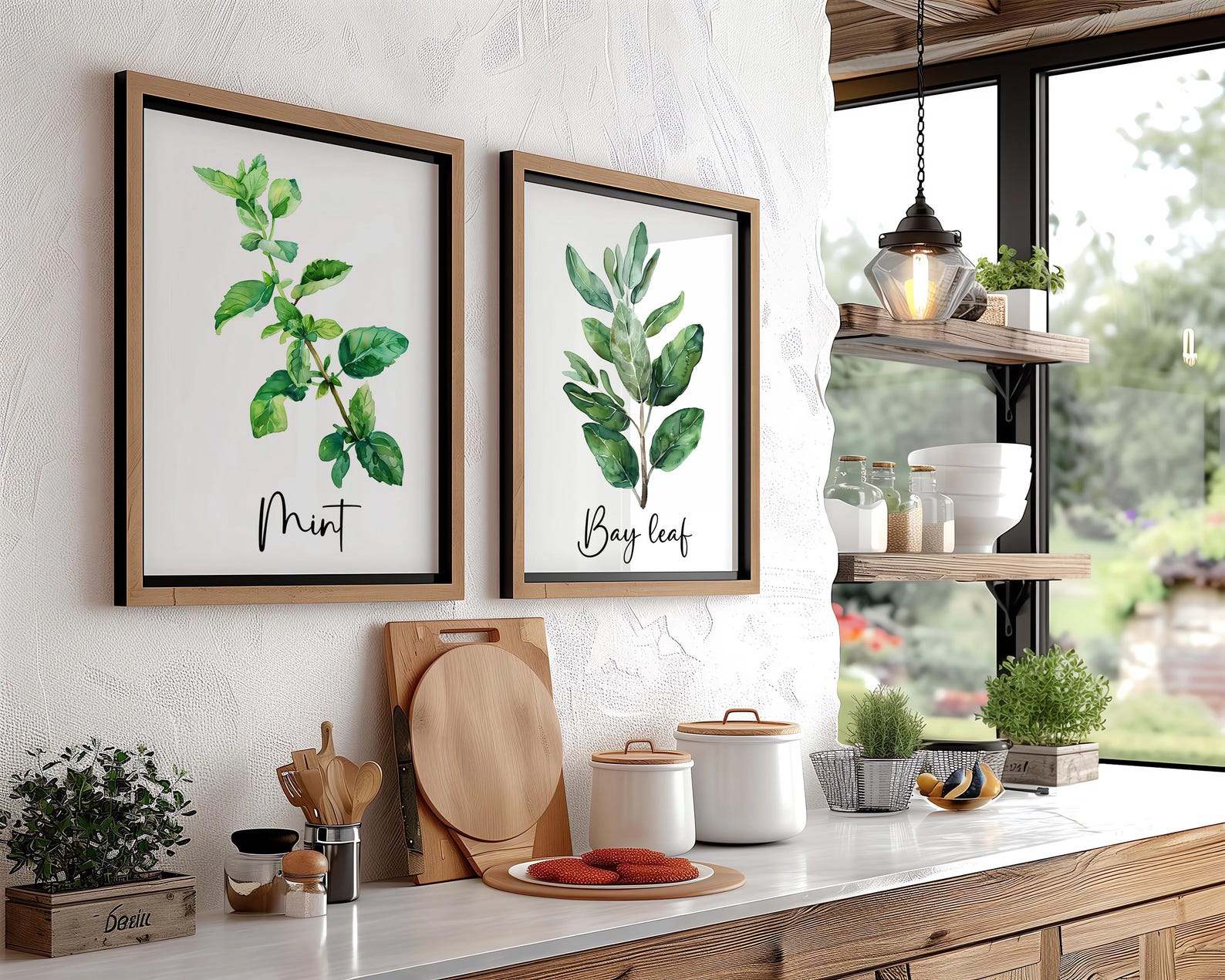 Modern Watercolor Herbs Print Set of 3,6 or 12, Kitchen Botanical Herb ...