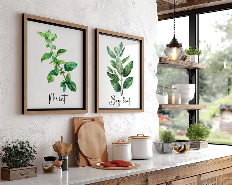 Modern Watercolor Herbs Print Set of 3,6 or 12, Kitchen Botanical Herb ...