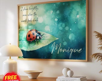 Custom Name Sign Baby Girl Ladybug Wall Art, Positive Affirmation Ladybug Kids Room Name Print, Ladybug Baby Shower Gift Canvas or Framed