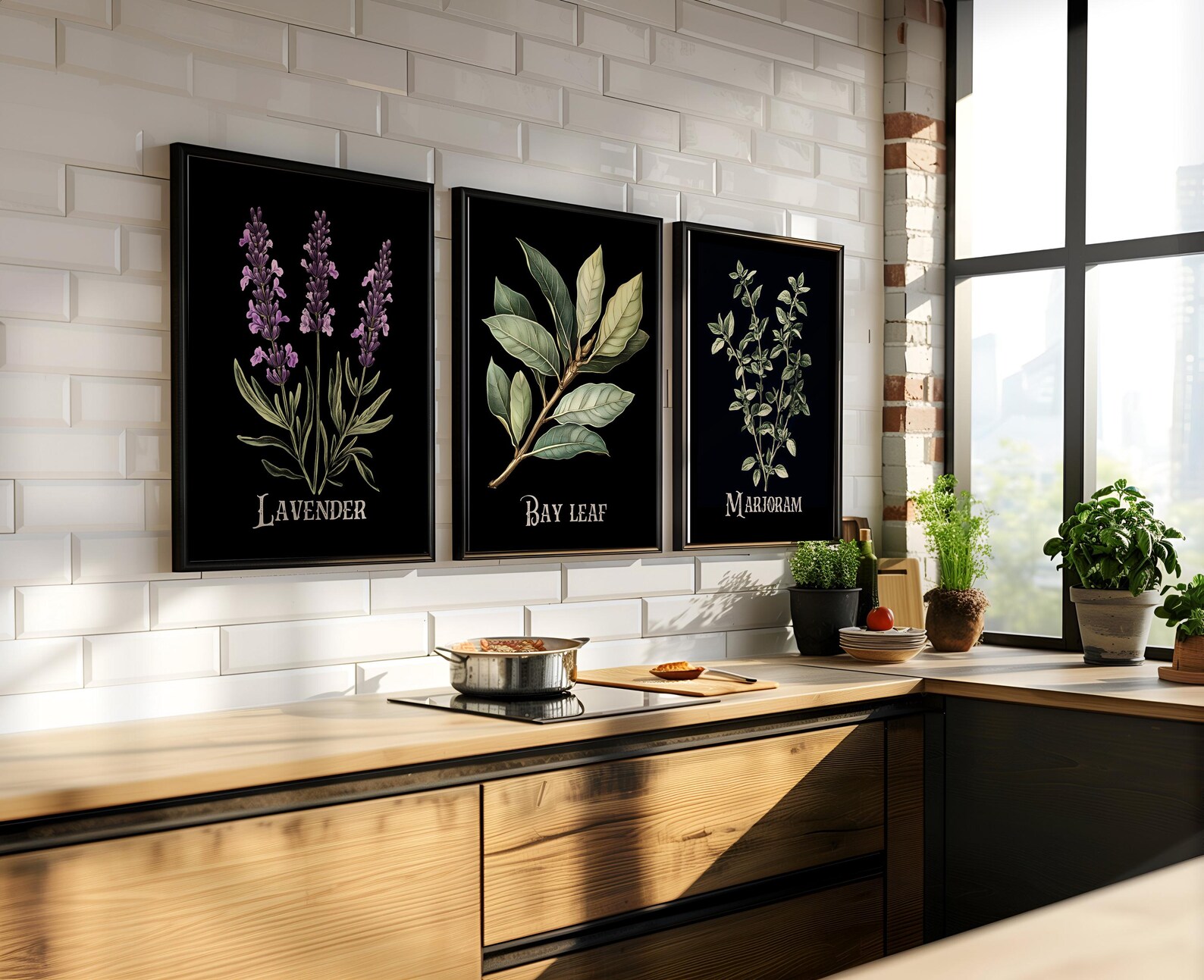 Vintage Black Herbs Print Set of 3,6 or 12, Cottagecore Dark Herbs Wall ...