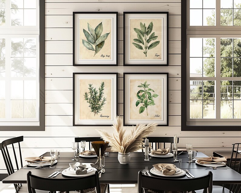 Vintage Watercolor Herbs Print Set of 6, Cottagecore Herb Wall Decor ...