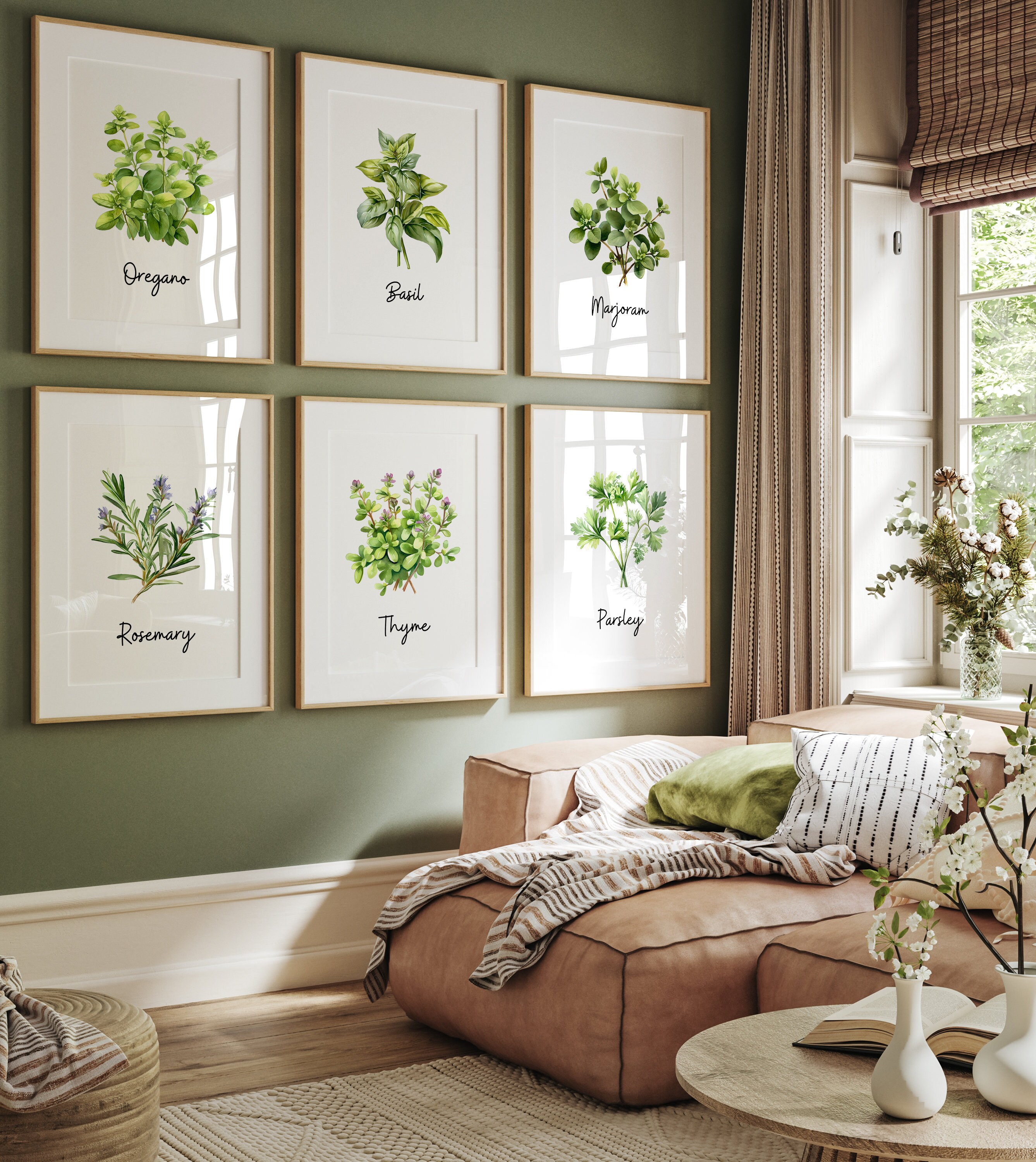 Watercolor Herbs Print Set of 3 or 6 or 12 Kitchen Herbs Gallery Wall ...