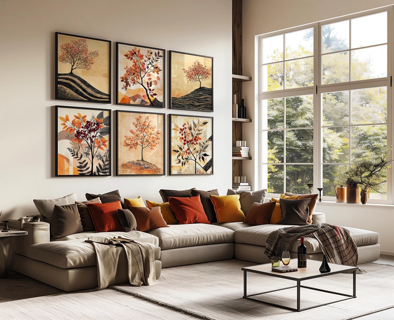 Mountain Ash Rowan Branches Wall Art Set, Modern Abstract Black Rust