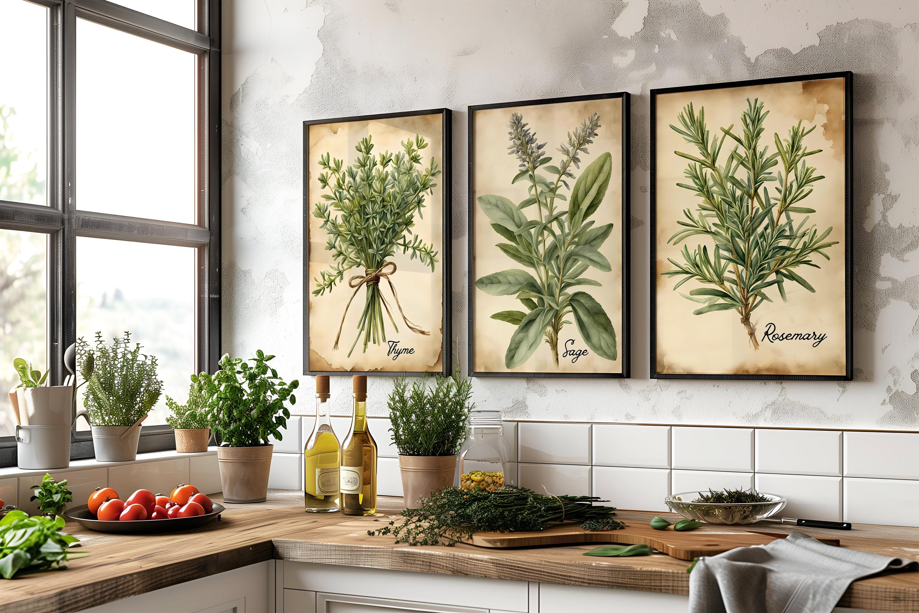 Vintage Watercolor Herbs Art Print Set of 3,6 or 8 Cottagecore Old ...