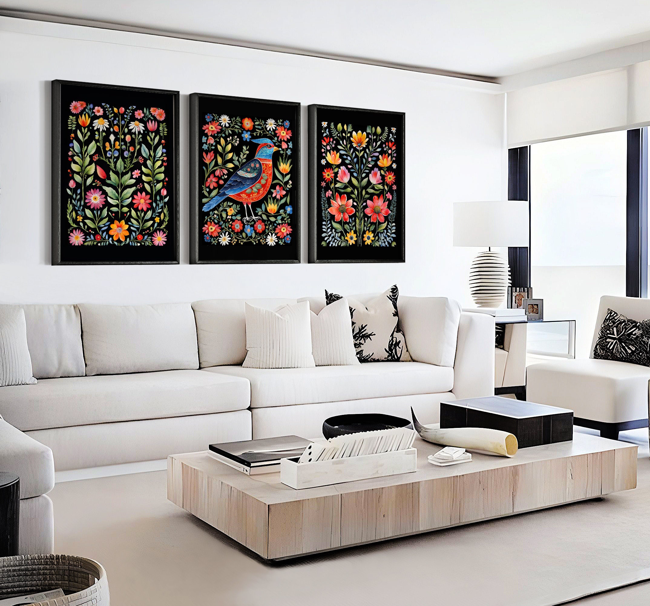 Watercolor Polish Folk Art Wildflowers Set of 6 Prints Bird Folk Art