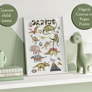 Niños Dino cartel personalizado Dino regalo Dino nombre arte impresión dinosaurio tema impresión personalizada Dino impresión T-Rex nombre cartel personalizado nombre imprimir niños