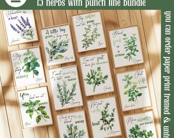 Watercolor Funny Herb Wall Art Set Of 15, Modern Kitchen Herb Set Bundle, Comic Herb Wall Decor Printable, Unique Herb Lyrics Wall Art Signs