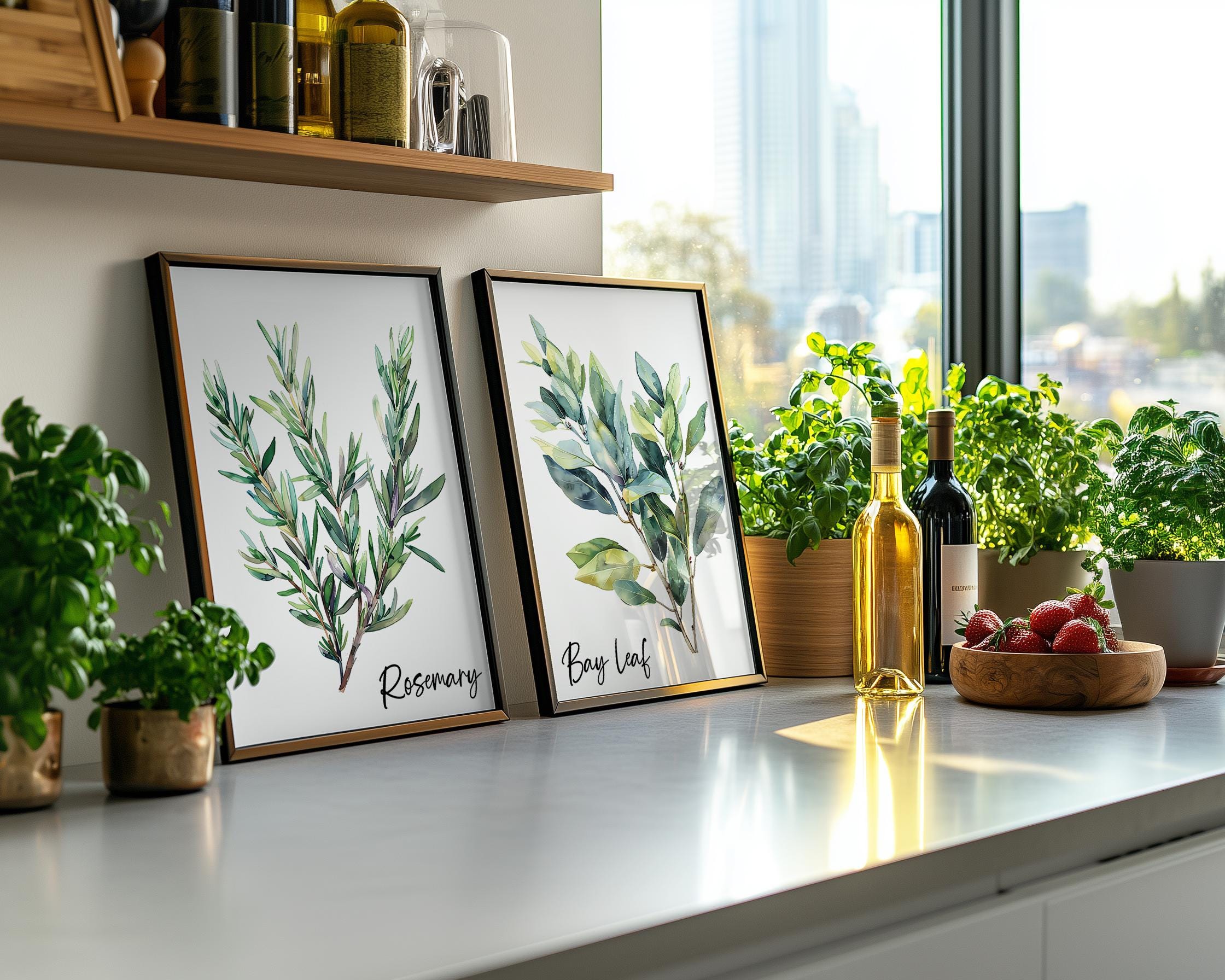 Watercolor Herb Gallery Wall Art Sign Set of 2 3 4 6, Modern Kitchen ...