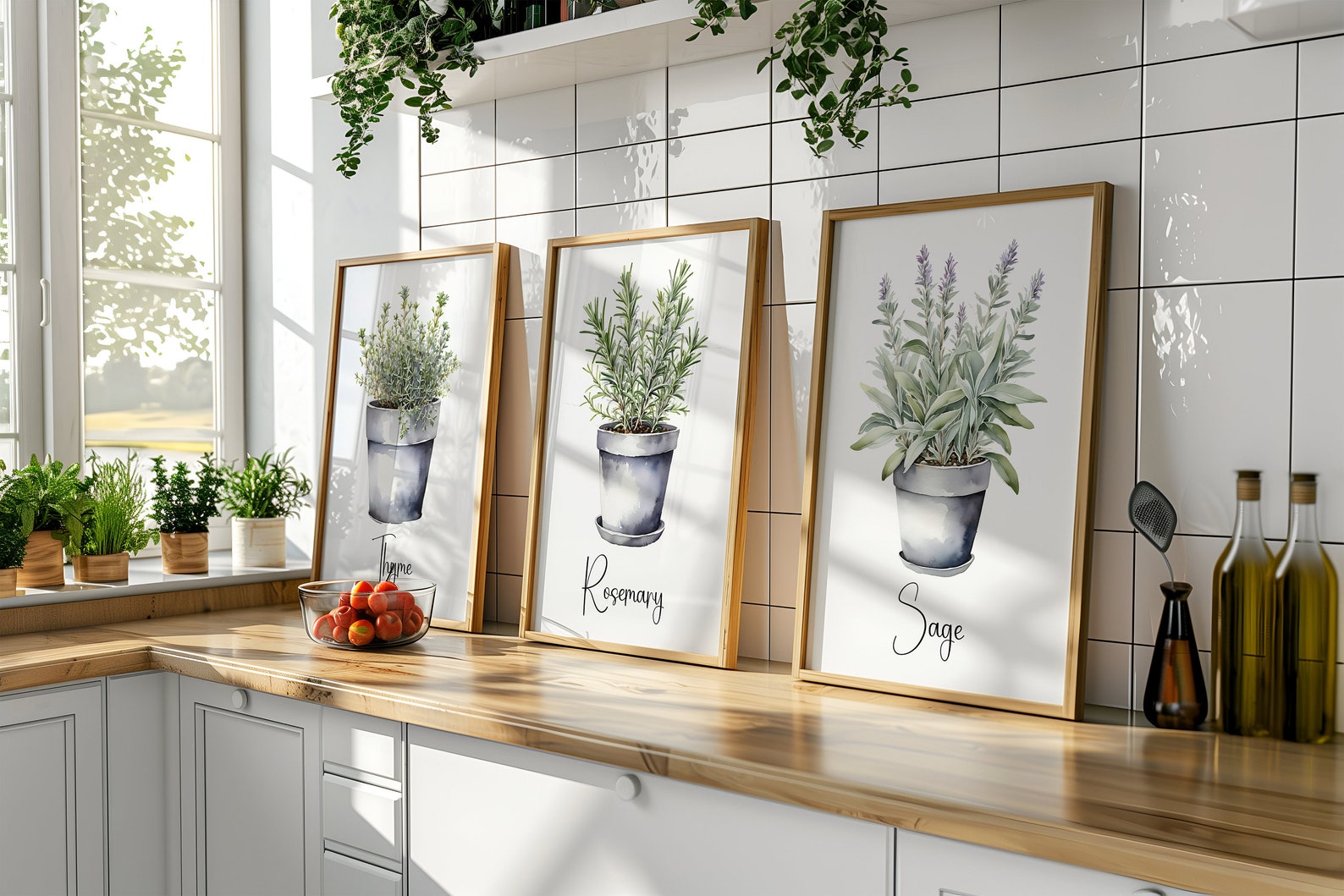 Watercolor Potted Herbs Wall Art Set of 3 6 12, Kitchen Botanical Print ...