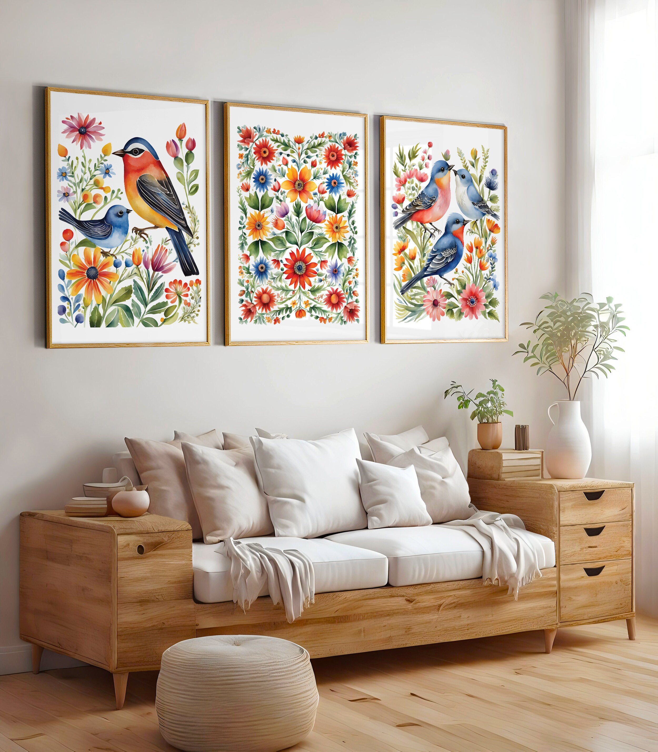 Watercolor Folk Art Wildflower Print Set of Three Colorful Wildflowers ...