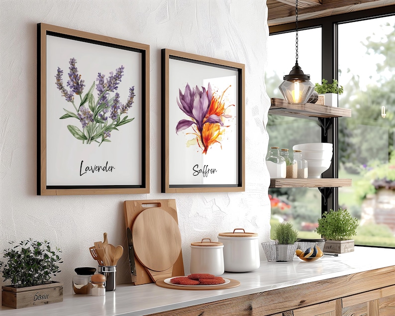 Watercolor Herbs & Spices Wall Art Set of 24, Herbal Botanical Dining ...