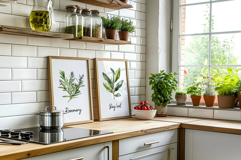 Watercolor Herb Botanical Prints – Rustic Kitchen Wall Art Set of 3, 6 ...