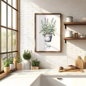 Watercolor Potted Herbs Wall Art Set of 3 6 12, Kitchen Botanical Print ...